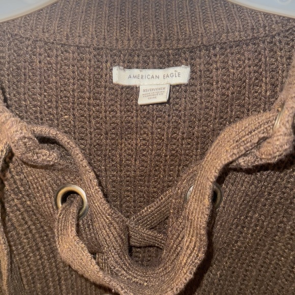 AE Brown Lace-Up Women's Sweater - Picture 3 of 3